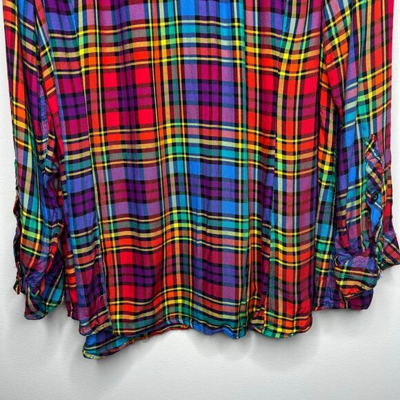 Torrid Challis Button-Down Long Sleeve Shirt Rainbow Plaid Size 3X Fall Western - Picture 11 of 15